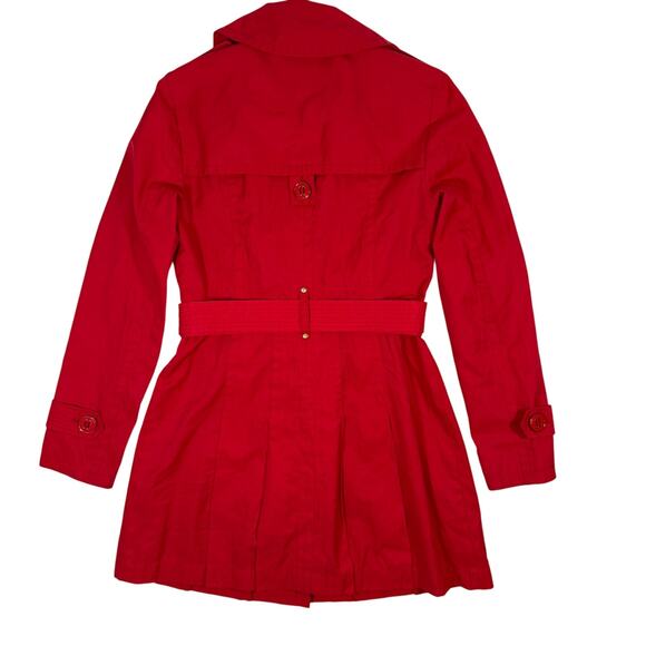 Y2K Kenneth Cole Red Belted Trench Coat Gold Accents Women's Small Retro Chic - Picture 6 of 9